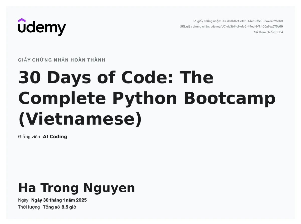 30 Days of Code: The Complete Python Bootcamp (Vietnamese)