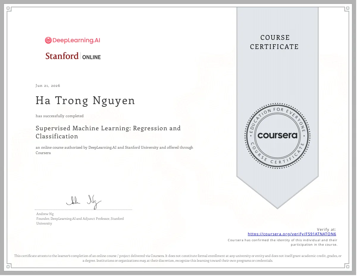 Supervised Machine Learning: Regression and Classification